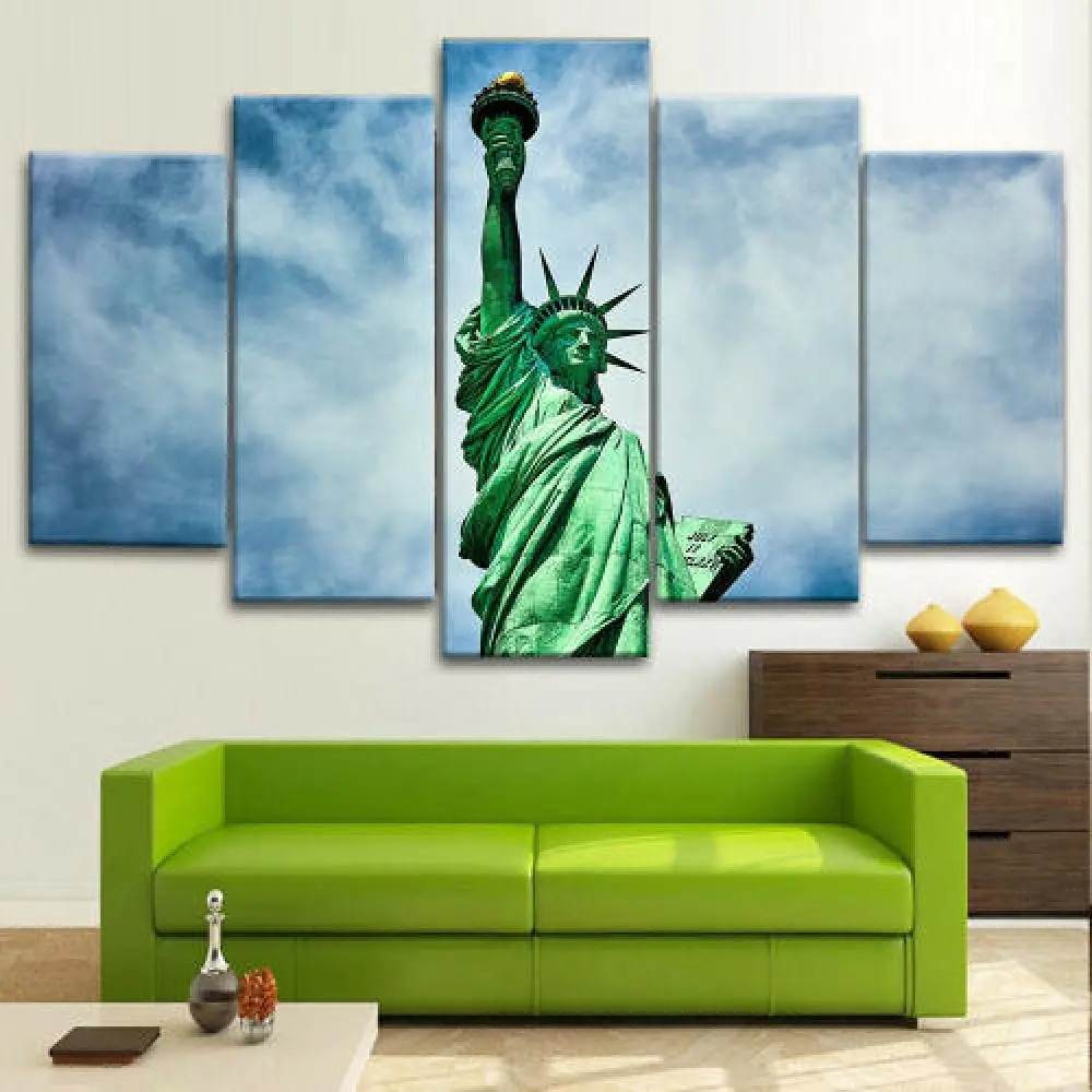 

No Framed 5Pcs New York Liberty Statue Wall Art Canvas Posters Pictures Paintings Home Decor for Living Room Bedroom Decoration