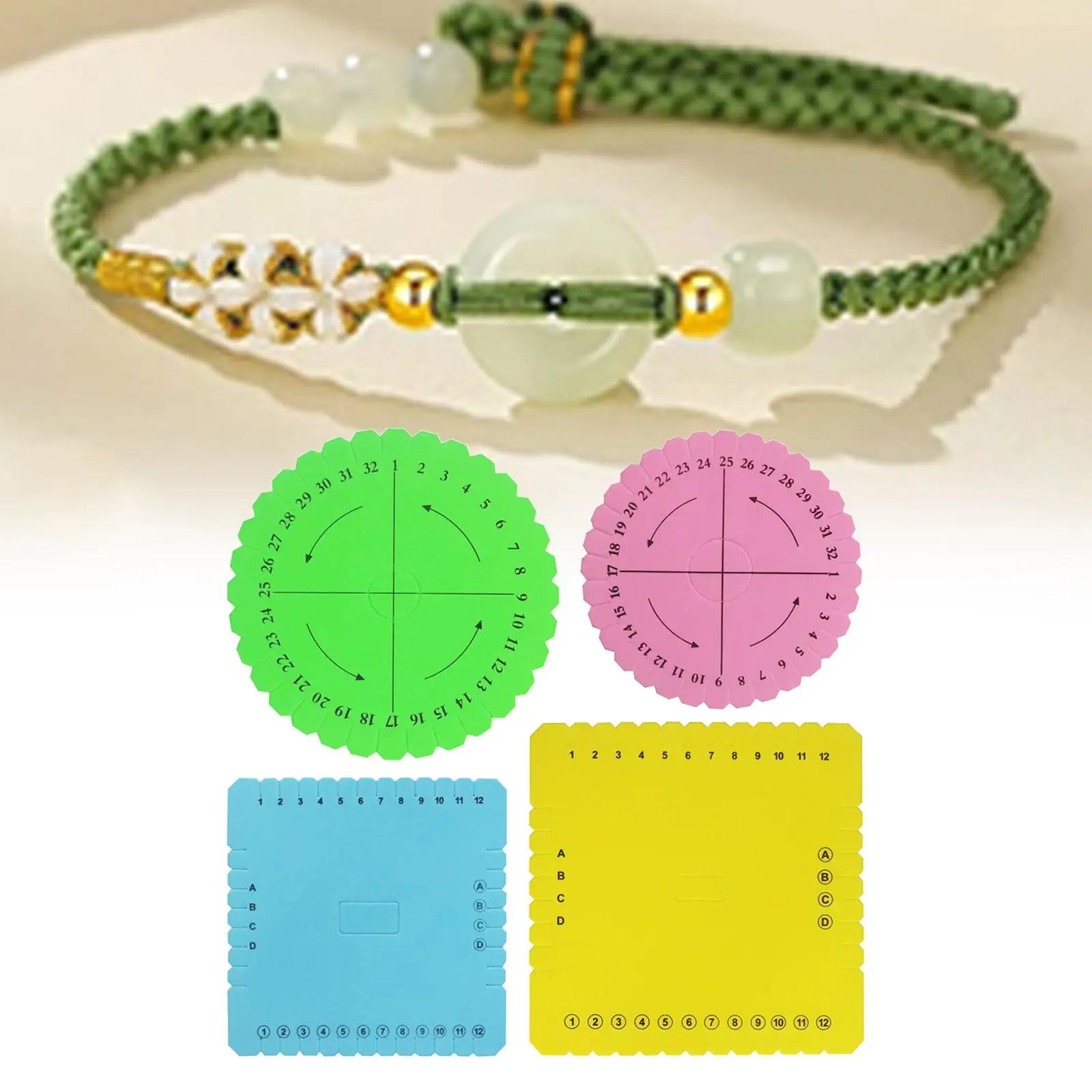 Kumihimo Beading Cord Disc 4Pcs/Set Square Round for Bracelet Knitting Kids Adults Beginners Jewelry Fine Threads Wire Beaded