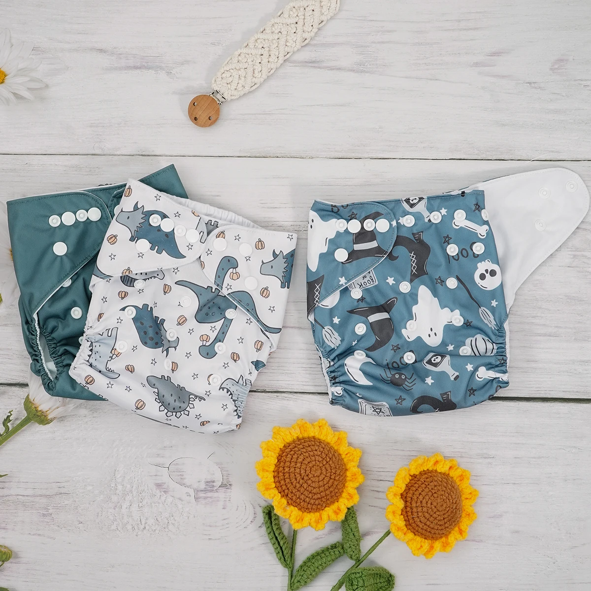 HappyFlute 3 Stück/Set waschbare, wiederverwendbare, ökologische Taschenwindeln, verstellbar, bequem und weich, Baby-Stoffwindel, passend für 3–15 kg – Detail 6