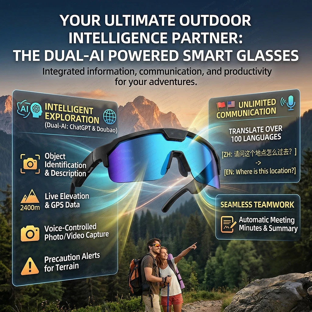 Nuovissimi Occhiali con Telecamera AI Smart per Bicicletta, 8 Milioni di Pixel, Doppia Stabilizzazione, Chiamate Bluetooth, Corpo Ultra-Leggero, Occhiali per Sport all'Aperto - immagine 2