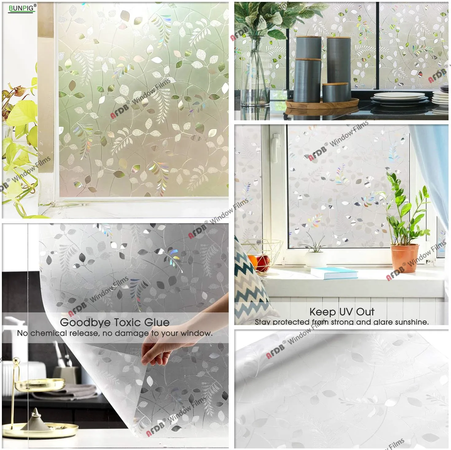 Window Film Grass Branch Privacy Film Window Frosted Glass Film