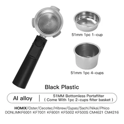 51mm Bottomless Portafilter with Reusable Filter Basket - Barista Espresso Machine Accessory (Set Of Homix A)