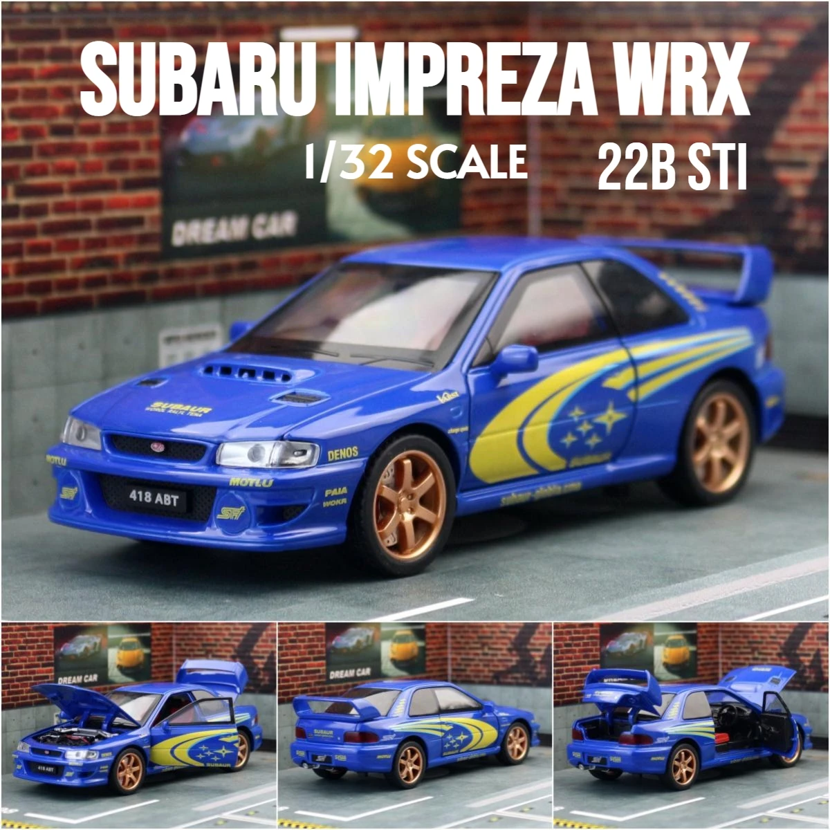 1/32 Subaru Impreza WRX 22B STI JDM Toy Car Model Diecast
