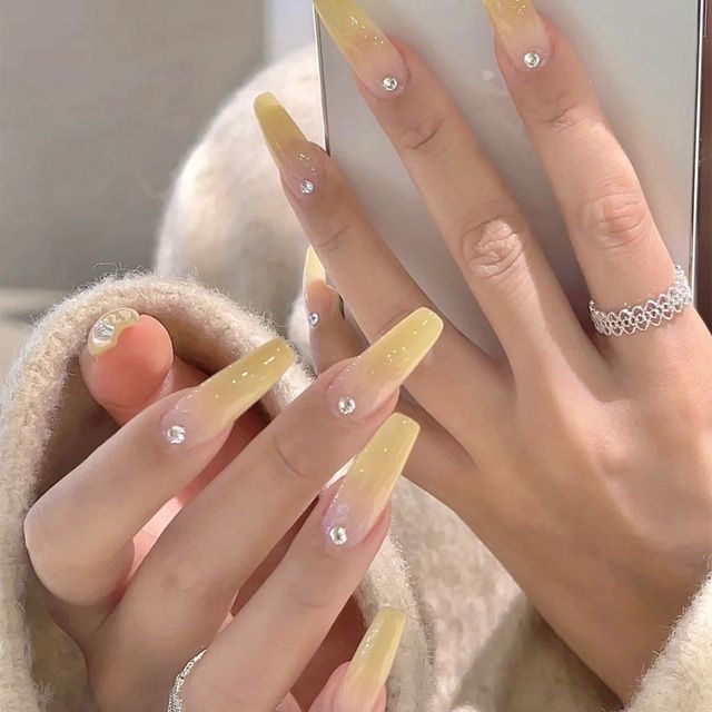 Detachable Jelly Gradient with design False Nails Wearable Ballerina Coffin Fake Nails Full Cover Nail Tips Press On Nails