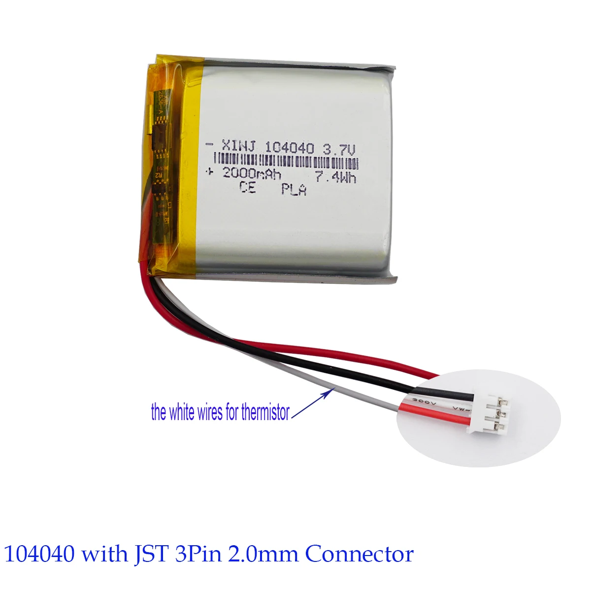 

3.7V 2000mAh 7.4Wh 104040 Thermistor 3 Wires Li-Polymer Li Lipo Battery JST 3Pin 2.0mm Connector For GPS DVD DashCam Tablet PC