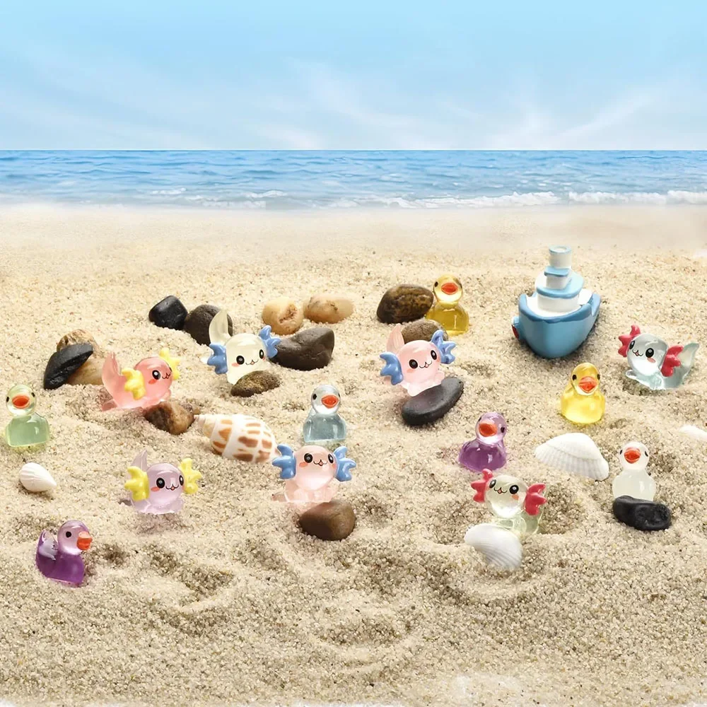 Luminous Mini Axolotl Resin Figurines 24pcs for Garden