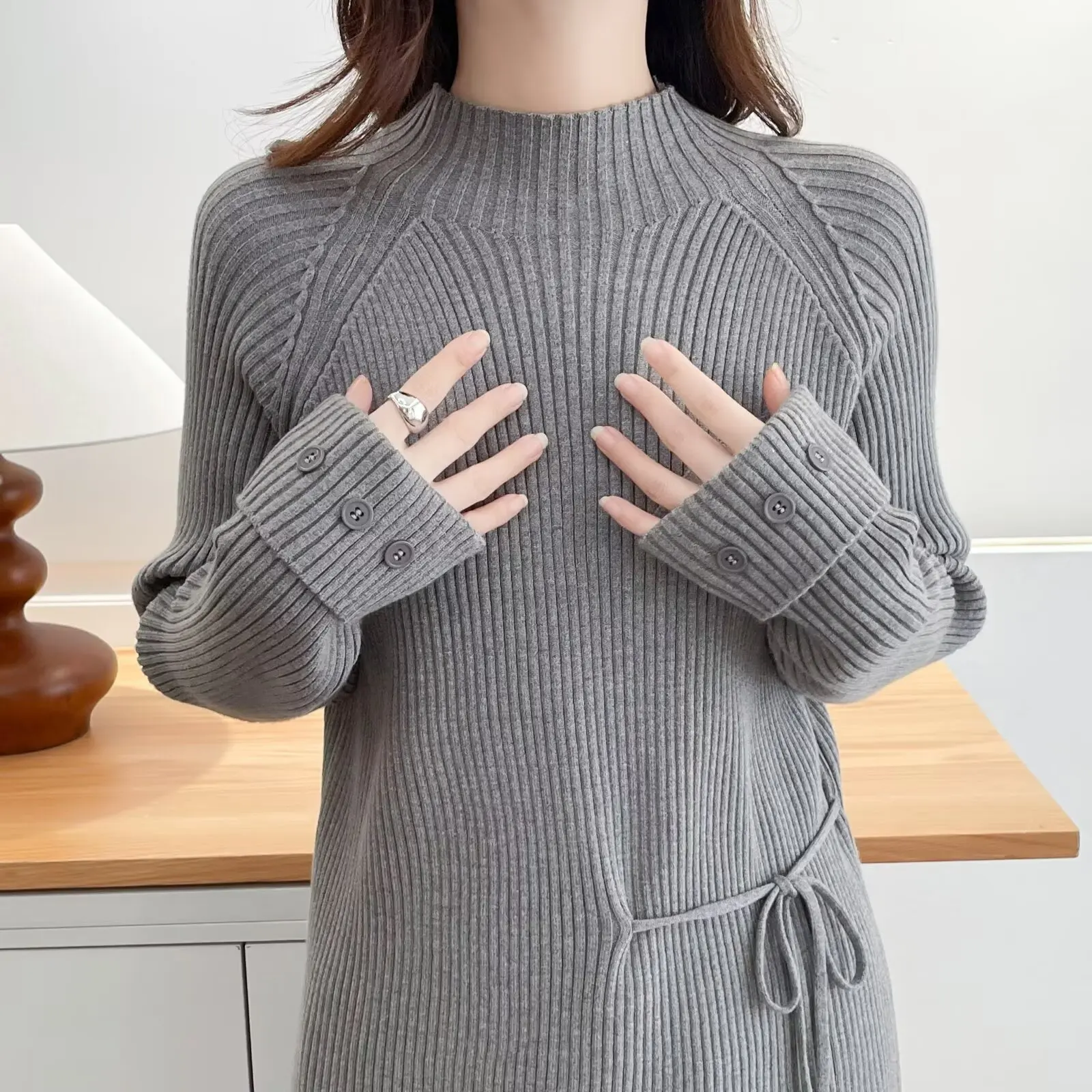 XXXXL Fashion Plus Size Women's Sweaters Autumn And Winter Korean Version New Style Thickened Mock Neck Belt Pullovers 8523