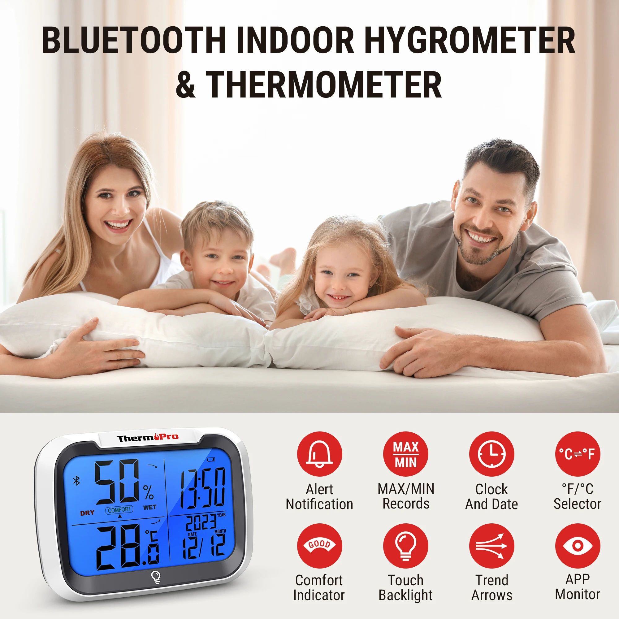 Termometro Digitale ThermoPro TP393 Con Bluetooth - Misuratore Umidità E Temperatura Con Display Retroilluminato - Foto 8