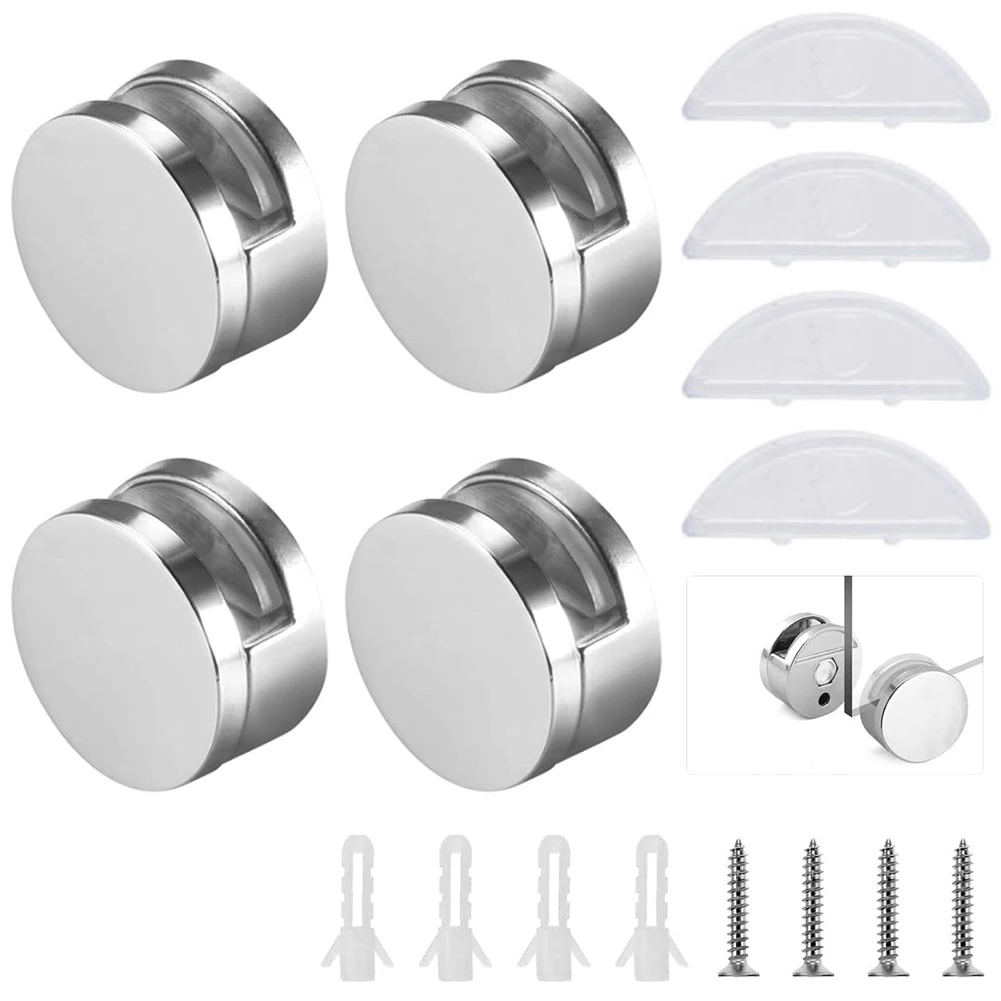 Glass Clip Mirror Clip Home Hotels Washrooms 4Set Hanging Holder No Drilling Required Round Accessories 6