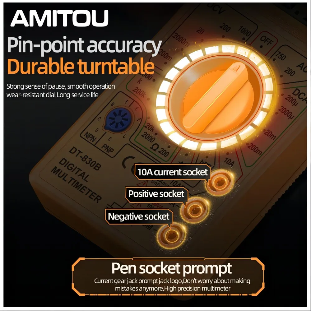 AMITOU DT830B Digital Multimeter AC/DC LCD Mini Voltmeter Ammeter Ohm Tester 750/1000V High Safety Handheld Meter With Probe digital multimeter multimeter tester voltage meter tester