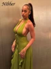 Nibber Appliques Tassel Dress Women Y2K Halter Backless Split Sexy Ruched Elegant Summer Back Ruched Beach Holiday Maxi Bodycon 4