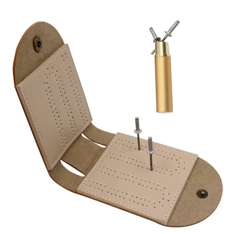 

Кожаная настольная игра Cribbage, доска для путешествий, складная доска Cribbage с металлическими колышками, портативная настольная игра для помещений
