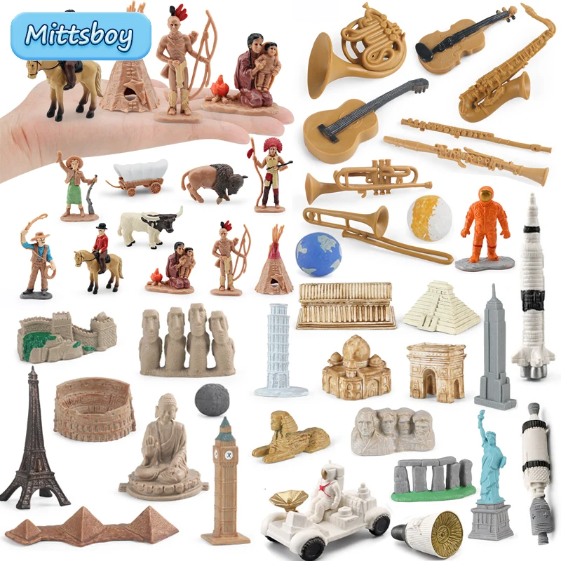 Montessori Educational Toy Cognition World Architecture West Cowboy  Wild Man Planet Firmament Action Figures for Children Gifts