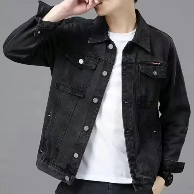 thumbnail image 1 of Abrigo vaquero con cremallera en V de alta calidad para hombre, nuevo en chaquetas vaqueras, ropa de marca de lujo elástica de diseñador para hombre, prendas de vestir de moda Joker Rock, 1 of 5