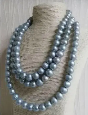 

free shipping Noble jewelry elegant natural 10--11mm baroque tahitian gray pearl necklace 50inch 925 silver