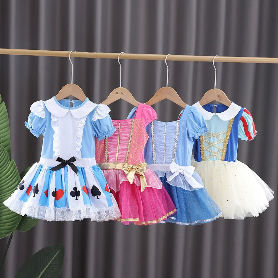 Fantasia de princesa branca de neve para meninas 3-10 anos vestido de festa  cosplay com presente de laço