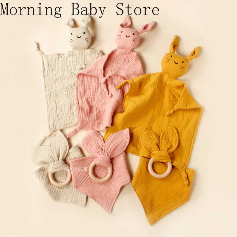 Double-layer Newborn Baby Cotton Cat Comforter Towel Set Baby Sleeping Doll Saliva Towels Beech Rabbit Bite Ring Teether