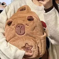 Kawaii Capybara sac à dos en peluche pour femmes polyvalent dessin animé drôle Capibala sac à bandoulière aLrge capacité sac fourre-tout 2
