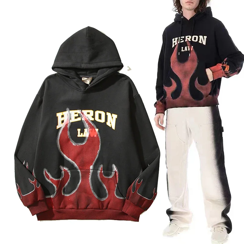 

Autumn and Winter American High Street Flame Print Hoodie Men's Fashion Street Hoodie Men's and Women's Same