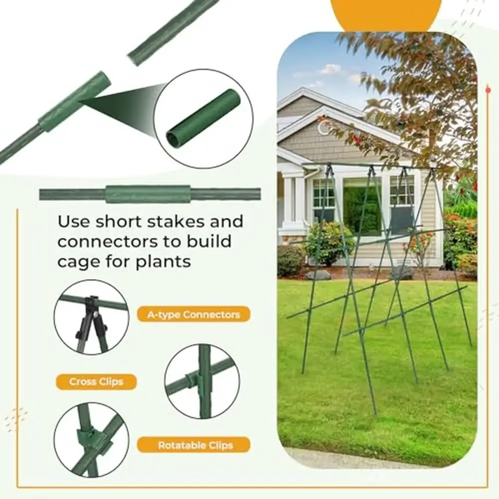 Garden Stakes Set Steel Plant Tomato Support DIY 4ft 5ft 6ft 7ft Accessories Clips Twist Tie Sunflower Bean Orchid Fixing