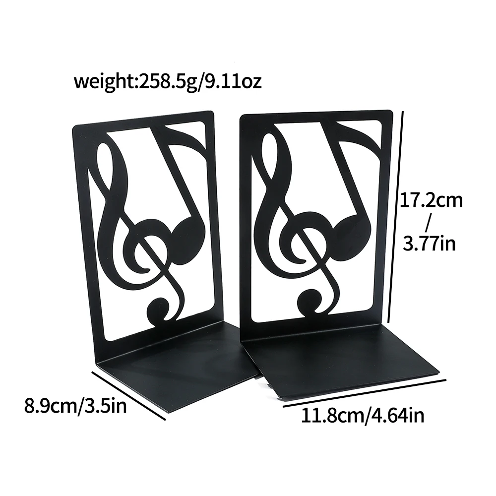 Creative Black and White Key Note Metal Bookends Heavy Duty Black L-Shaped Bookends, Office Bookshelf Storage Gift for Music Lov 6