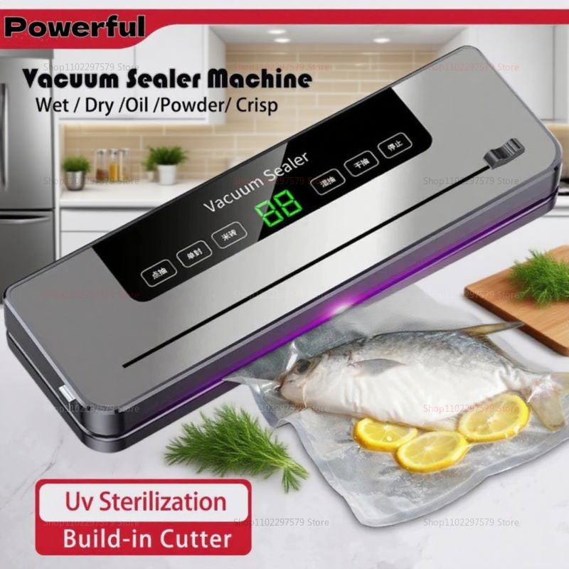 Electric Vacuum Sealer Built-in Cutter Kitchen Food Storage Seal Touch Button Dry/Wet Food Sealing Packaging Vacuum Machine
