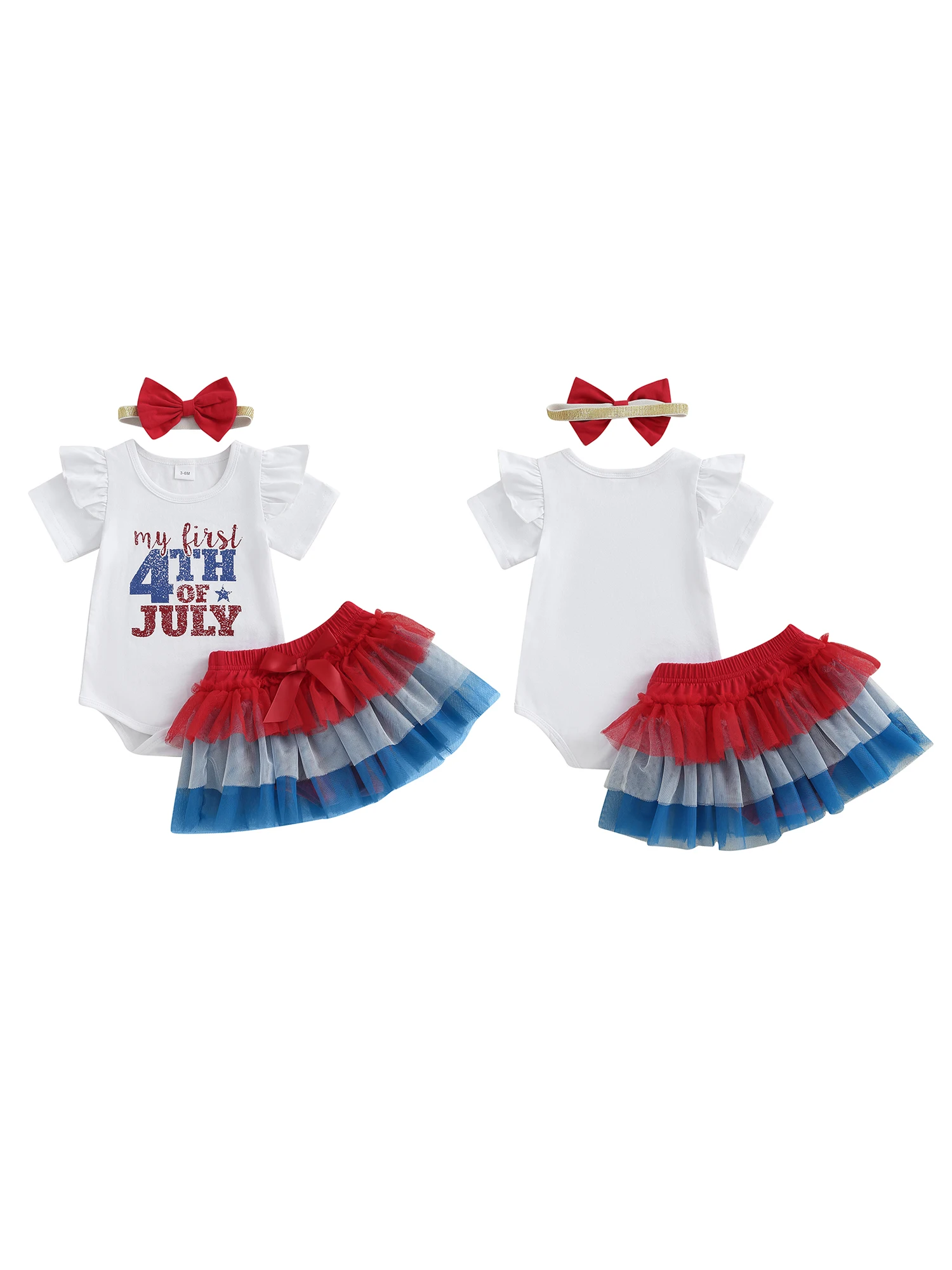 Toddler Girls American Flag Romper Dress Set with Headband