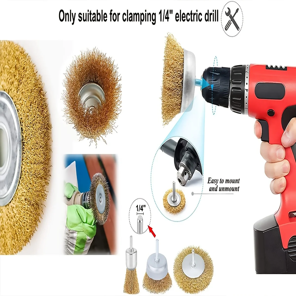 Wire Brush Wheel Cup Brush Set,10 Pcs Coarse Crimped 1/4 Inch Shank Wire Wheel for Drill Attachment 3