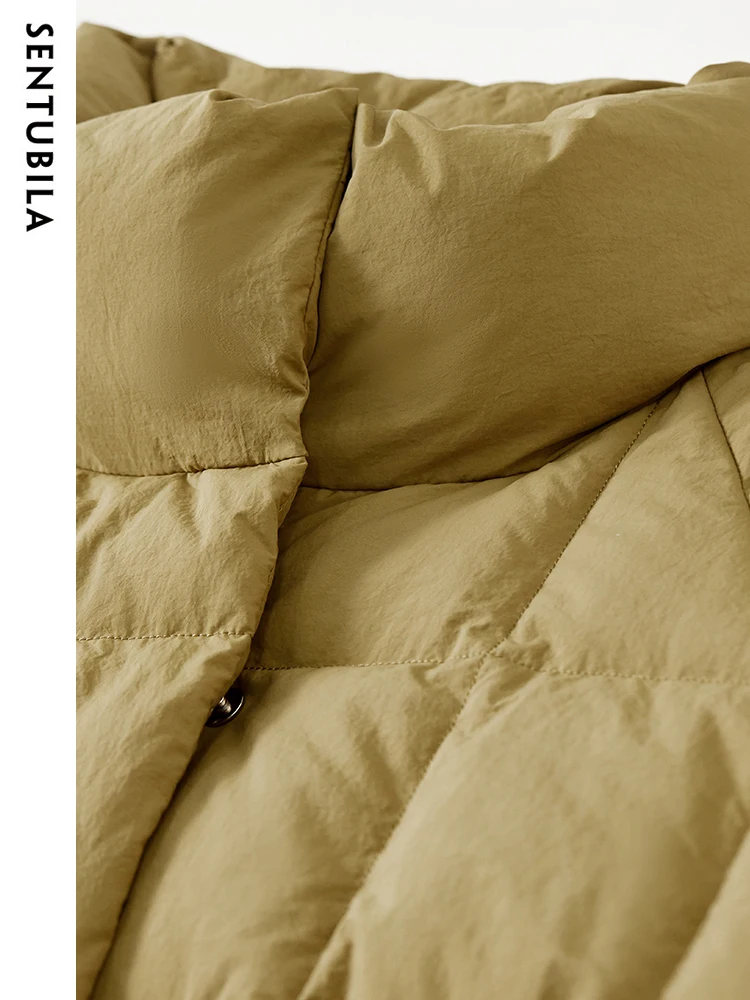 SENTUBILA Women's Fashion Down Coat Winter Mid Length White Duck Down Jacket 2023 Windproof Warm Classic Puffer Jacket W34Y49572