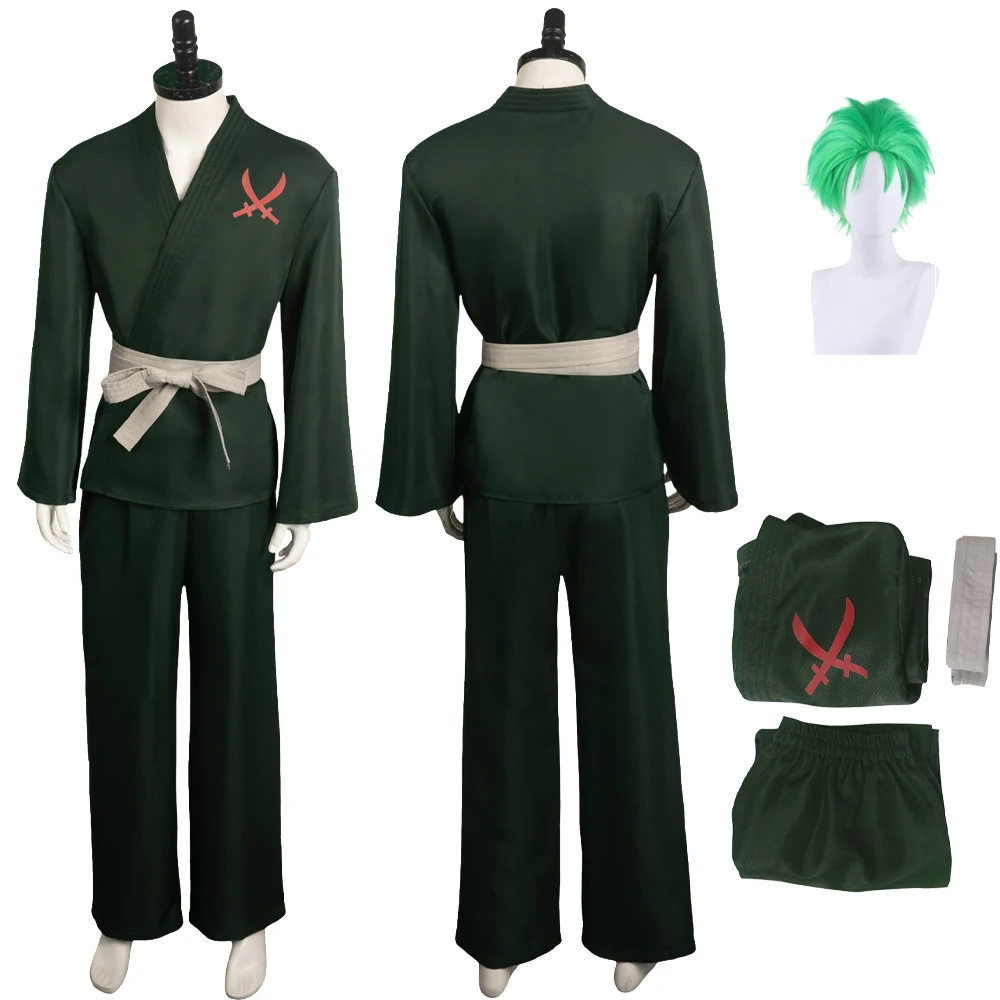 

Roronoa Zoro Cosplay Costume Green Top Pants Live Action TV One Cos Piece Adult Men Outfits Fantasy Halloween Carnival Suit