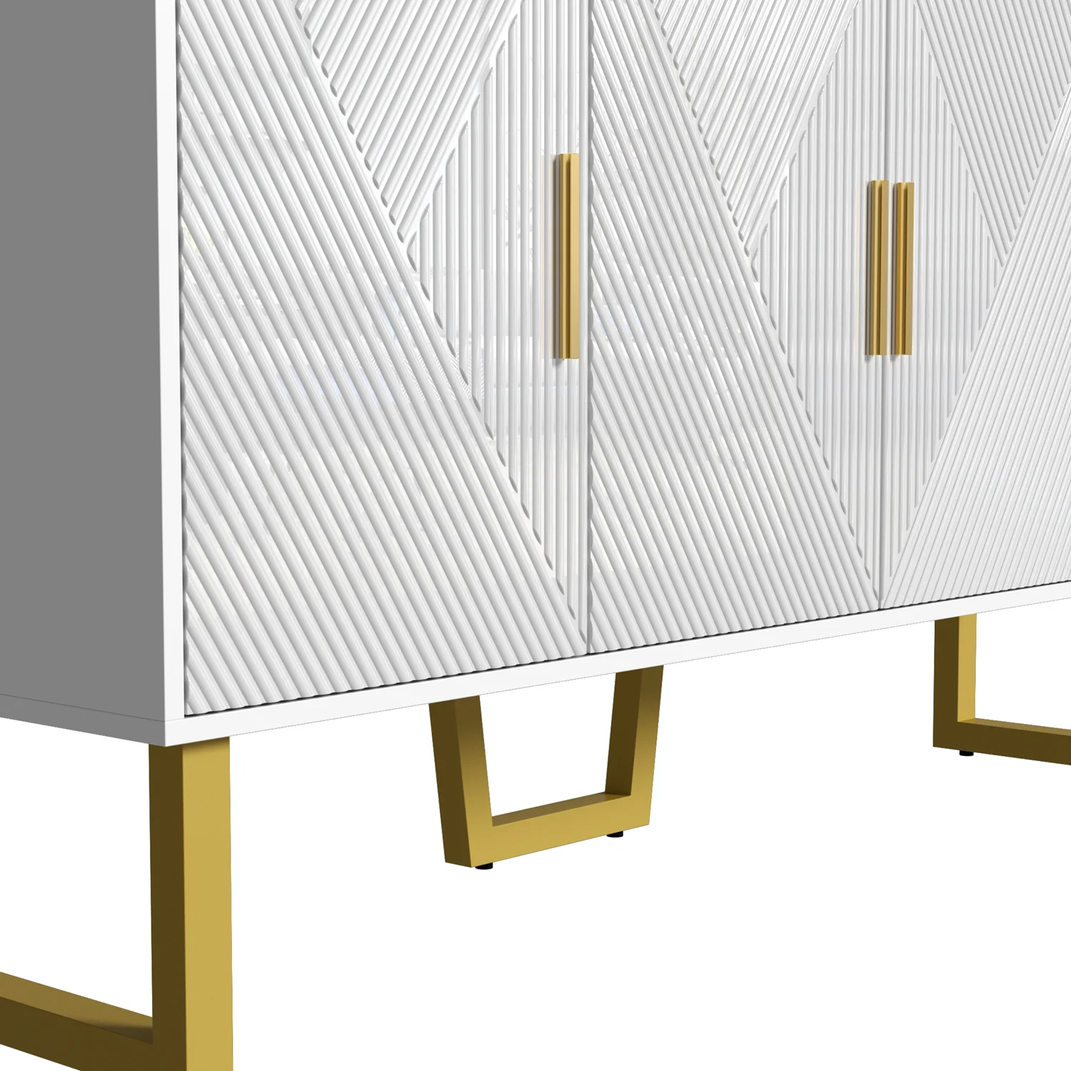150cm modern, luxurious white sideboard, high-gloss structured doors gold handles 4-door design, height adjustable – Detail 21