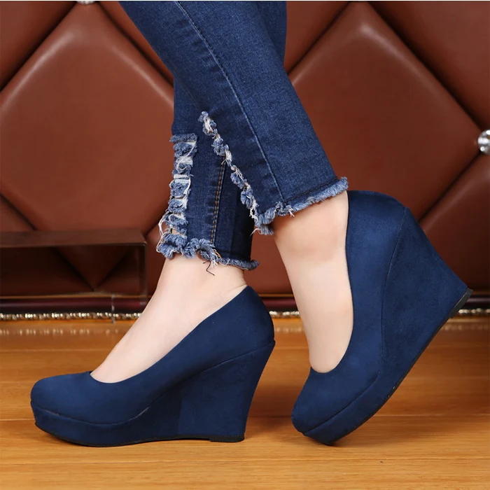 navy blue wedges closed toe
