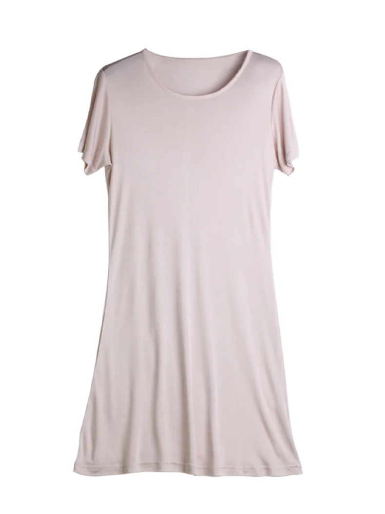 Women Full Slips Knitted natural silk short sleeve slip Solid Anti emptied dress Comfortable women full slip dress
