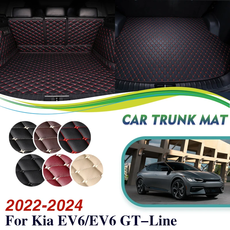 

Car Rear Trunk Mats For For Kia EV6 GT-Line CV 2022 2023 2024 5 Seats Leather Rear Cargo Tray Trunk Mat Carpets Car Accessories