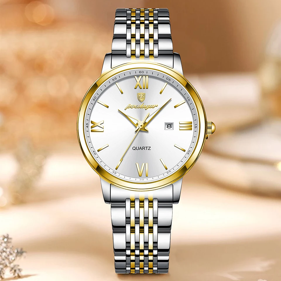 POEDAGAR Fashion Women Watch Top Brand Rose Gold Stain Steel Waterproof Date Quartz Ladies Watch Luxury High Quality Clock Gifts