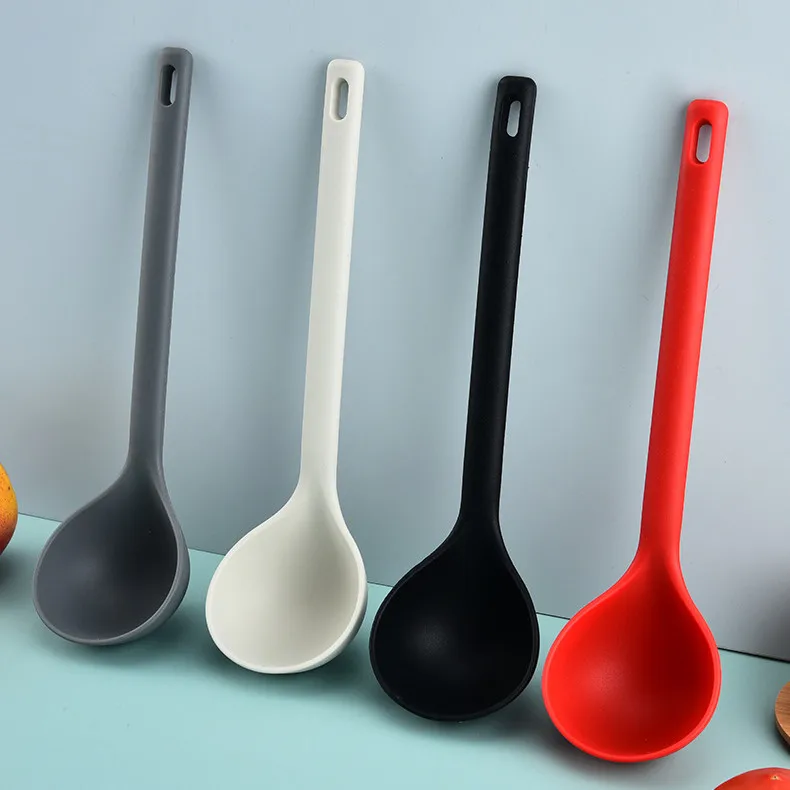 Description Picture 2 of itemLarge Thickened Silicone Soup Spoon Long Handle Ramen Noodles Bouillon Ladle Japanese Kitchen Tablespoons Tableware Kitchenware