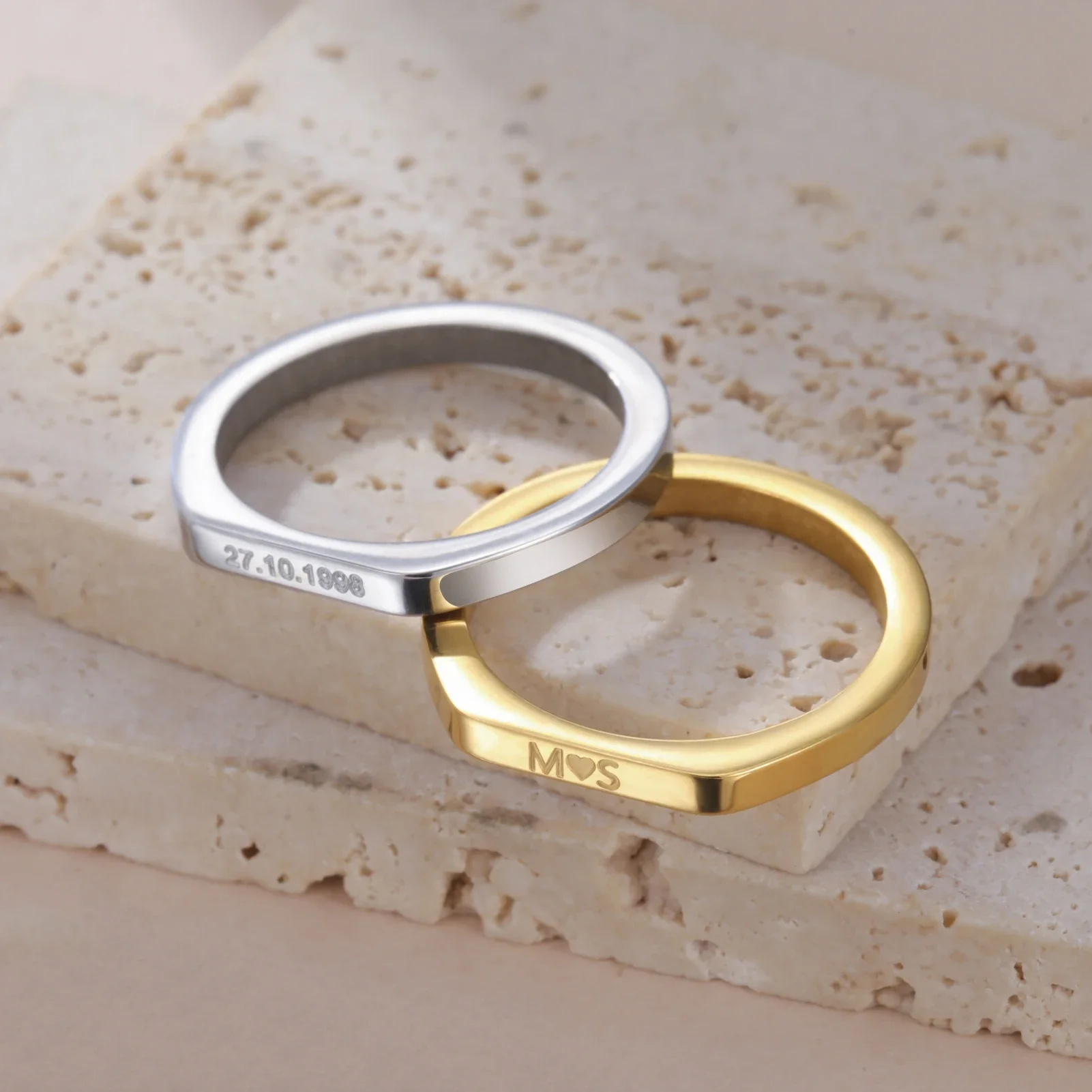 Teamer Name Date Engraved Rings for Men Women Stainless Steel Couple Personalized Signet Ring Custom Jewelry Wedding Gift 2