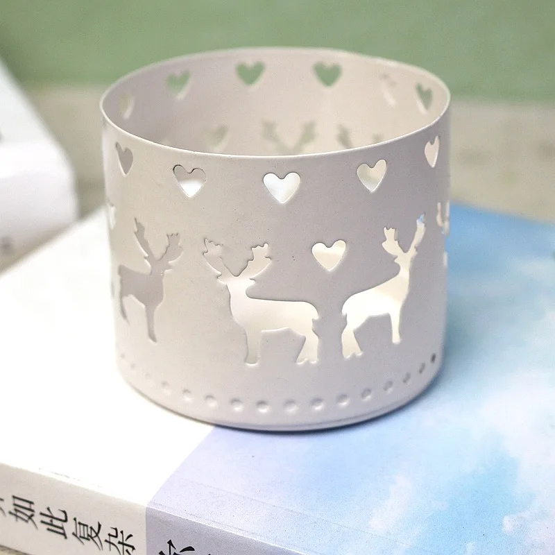 New 1 Pcs Vintage Christmas Candle Holder Iron Hollow Snowflake Tree Deer Home Party Decoration Candle Stand Table Decoration