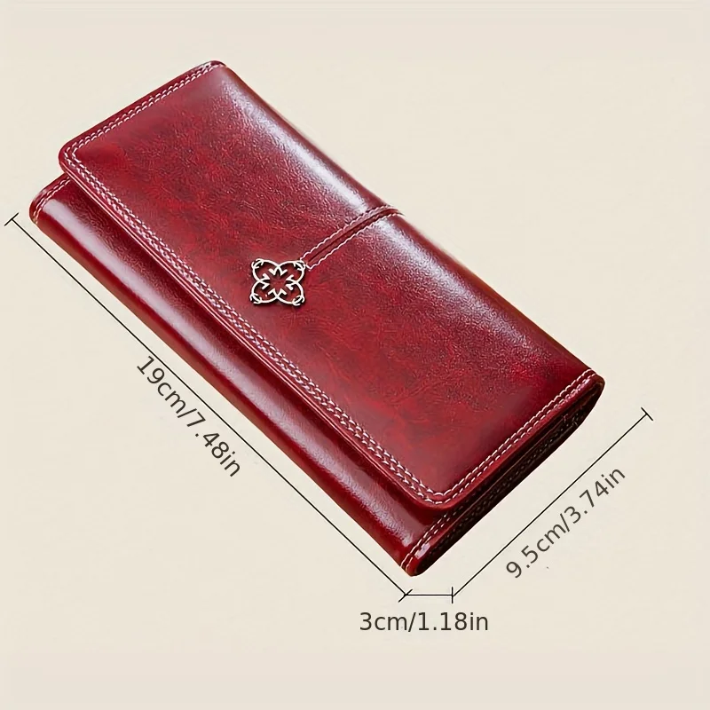 Women's long pu leather wallet fashion retro large capacity clutch new multi card position soft money clip