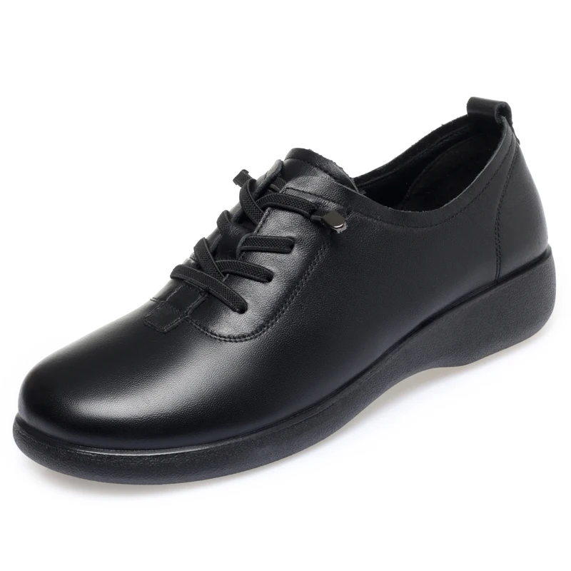 Women's Genuine Leather Cowhide Casual Shoes Loafers Ladies Flats Classic Round Toe Outside Shoes Woman Flats Soft Mom Shoes