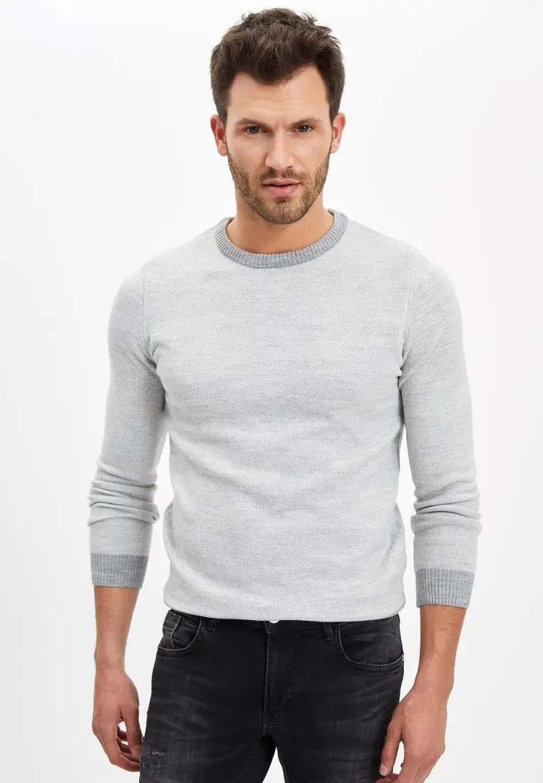 Defact-suéter de punto a rayas para hombre, Jersey de punto con cuello redondo étnico, Jersey informal cálido Fashion-R1110AZ20WN invierno