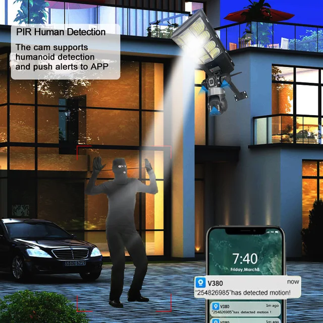 Solar LED Street Lamp 4G Camera Sim Card 3-Lens APP Control PIR Human Detect Security Alarm CCTV Night Vision Outdoor Recorder 3
