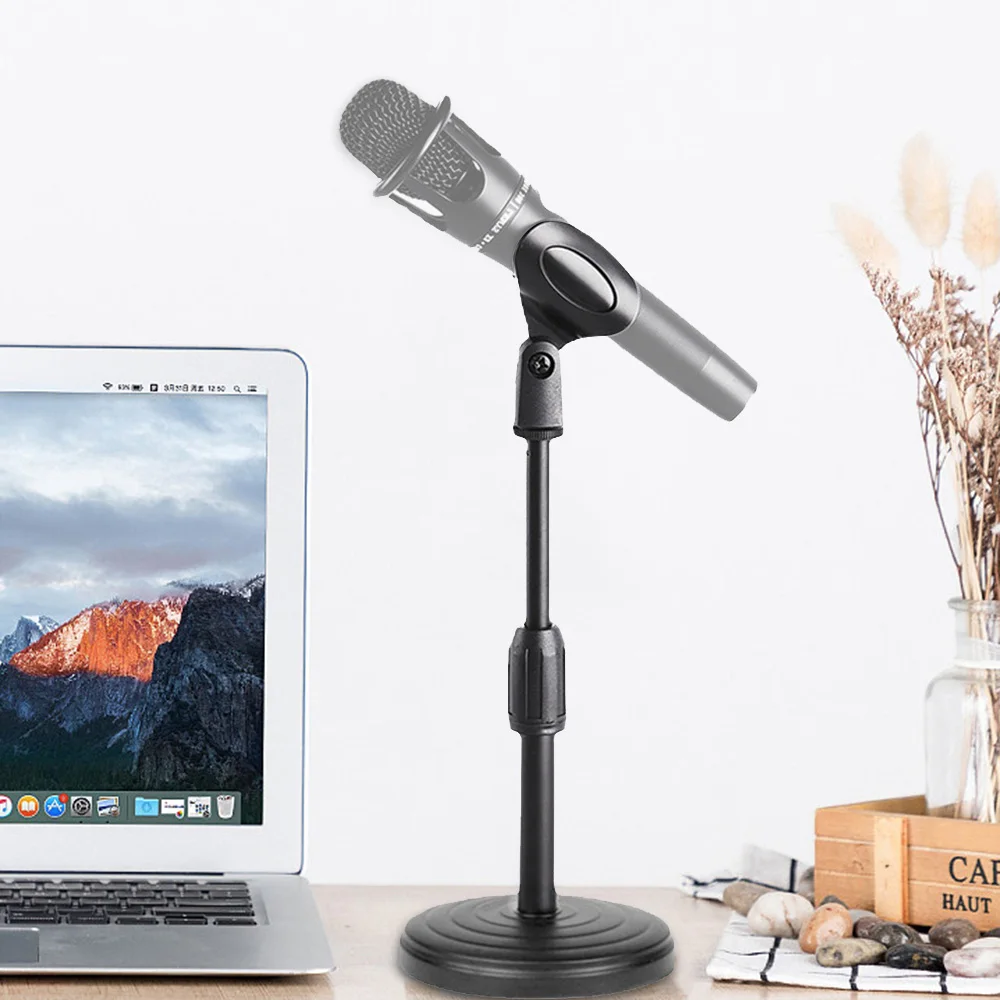 Microphone Stand ABS Desktop Retractable Clamp Weighted Disc Base