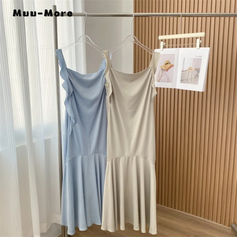 

French Style Women Elegant Sleeveless Square Collar Solid Color Dresses 2023 Summer Luxury Slim Fit Soft Chiffon Camisole Dress