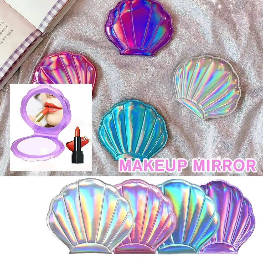 

Dream Laser Color Shell Shape Makeup Mirror 2X Magnifying Portable Makeup Double-sided Kawaii Accessories Pocket Folding Mi T2A9