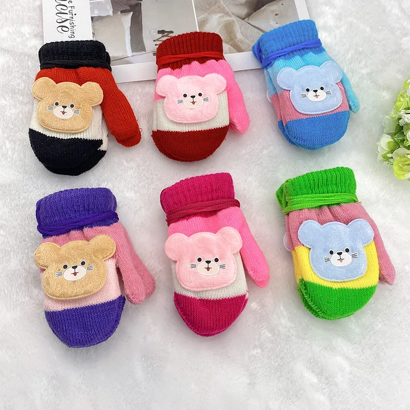 New Cute Cartoon Cat Gloves Winter Thick Knit Baby Kids Newborn Mittens Children Keep Finger Warm Gloves for Baby 0-4 Years Old 5