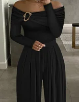 New Elegant Pure Color Off-Shoulder Long Sleeve Women's Romper Fashionable And Stylish Monochromatic Ladies' Dress - Image 6