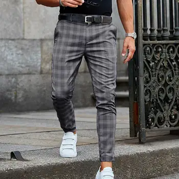 Pantaloni Casual da uomo eleganti pantaloni larghi a vita media pantaloni autunno inverno pantaloni Vintage con motivo a scacchi per ufficio 1