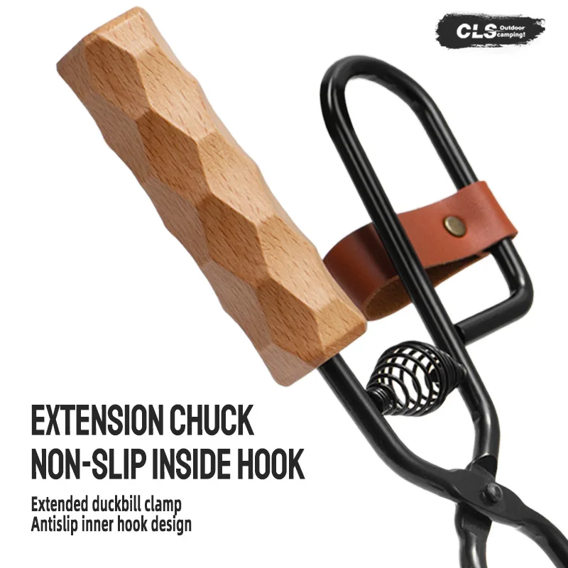 Firewood Tongs Campfire Fire Pit Fireplace Outdoor Indoor Campfire Stove Fire Pliers tool Lengthened anti-scald charcoal clips