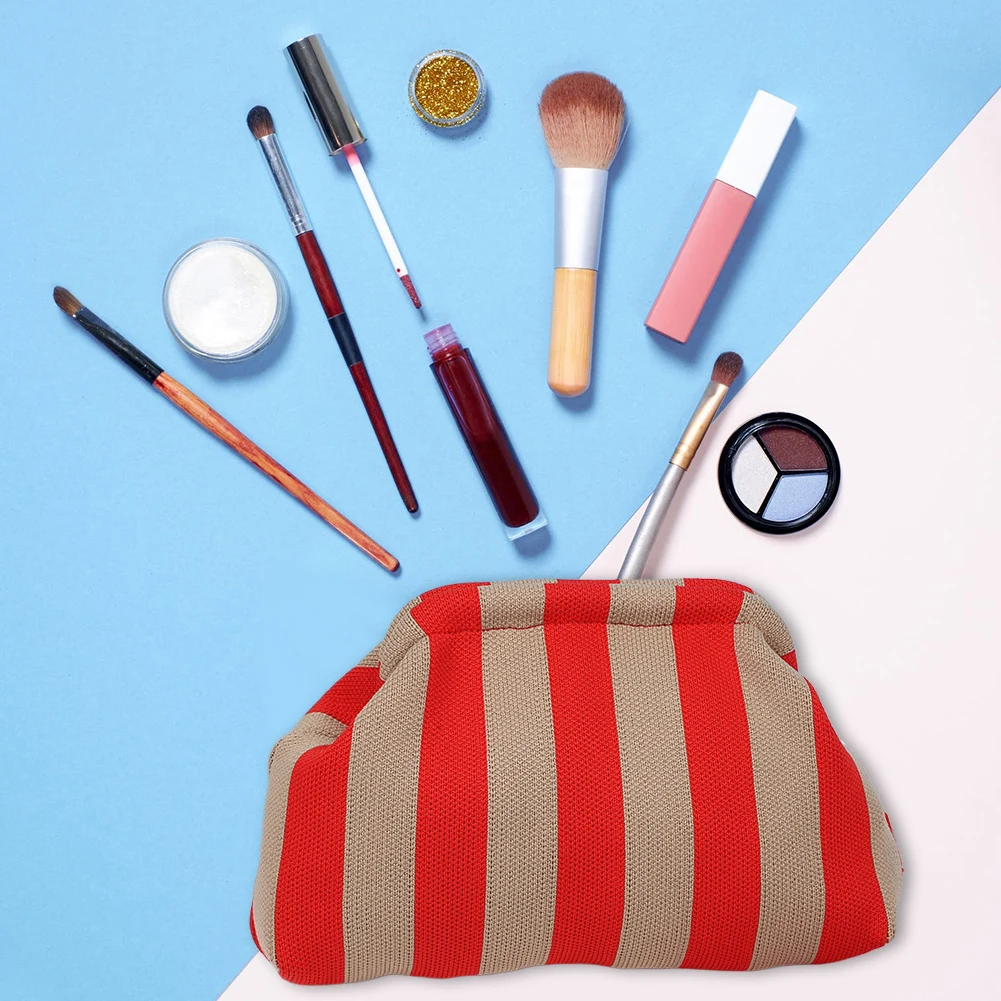 Women Knit Stripe Purse Contrast Color Small Crochet Handbag Casual Colorblock Bag Woven Bag for Female